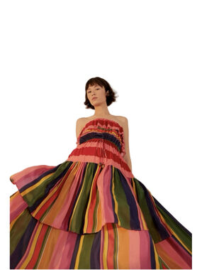 FARM Rio Multicolor Striped Strapless Viscose Maxi Dress Size S NWT